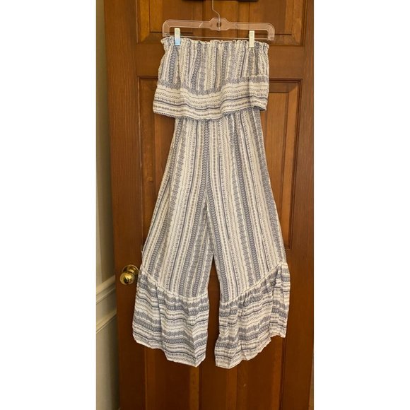 Japna Pants - Japna Jumpsuit Women Size Small White Strapless Smocked Tribal Wide-Leg 60s Boho